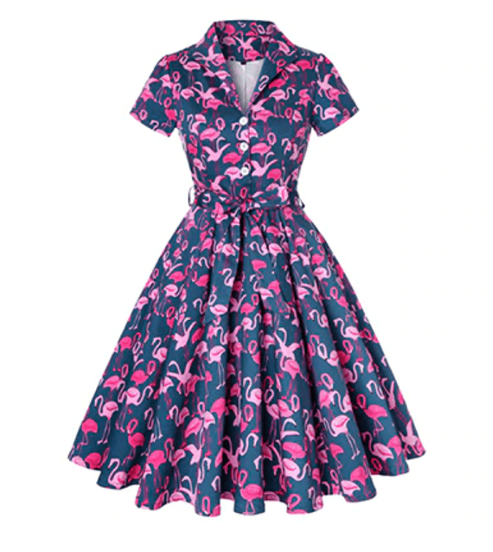 Années 60 Robe Evasée Imprimée Rock A Billy - Ma Penderie Vintage