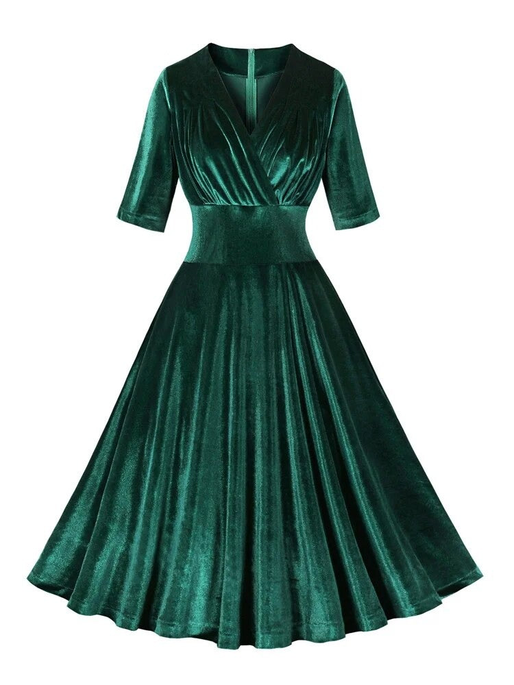 Années 50 Robe Du Soir Évasée Velours - Ma Penderie Vintage