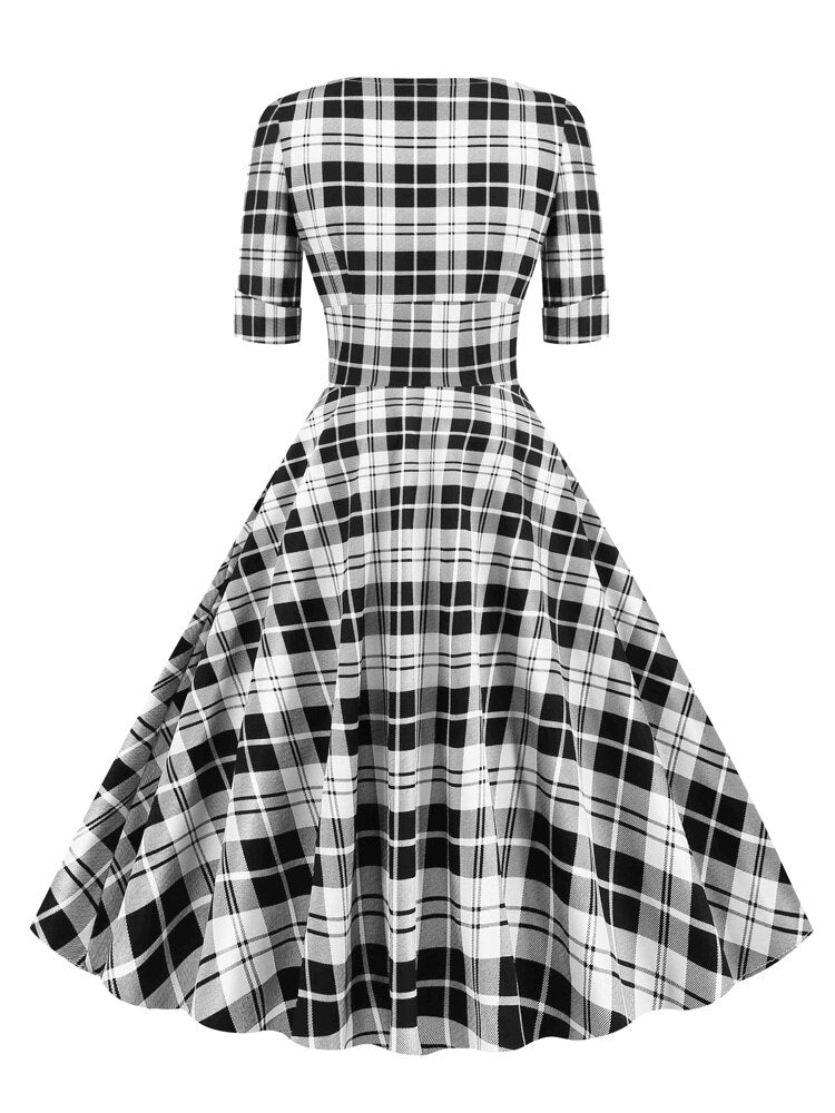 <tc>1950's</tc> Retro Rock a billy Tartan Flared Dress