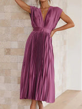 Années 70 Maxi Robe Été Plissé En Satin - Ma Penderie Vintage