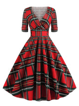 <tc>1950's</tc> Retro Rock a billy Tartan Flared Dress