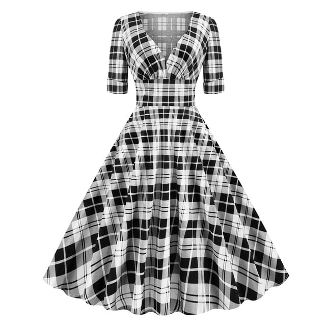 <tc>1950's</tc> Retro Rock a billy Tartan Flared Dress