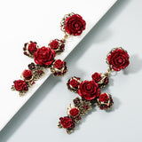 Années 50 Boucles d'oreilles Croix Roses Baroque