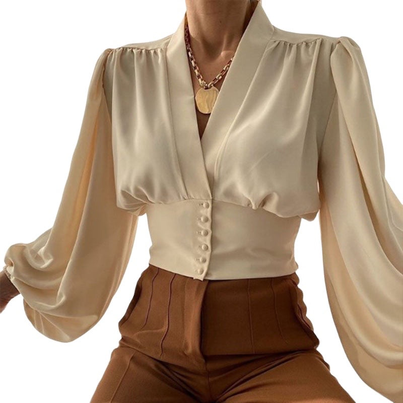 <tc>1970's</tc> Retro Bohemian Puff Sleeve Blouse