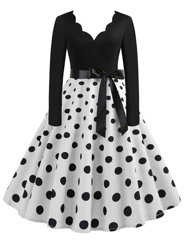 <tc>1950's</tc> Retro Polka Dot Flared Dress <tc>L</tc>ucille