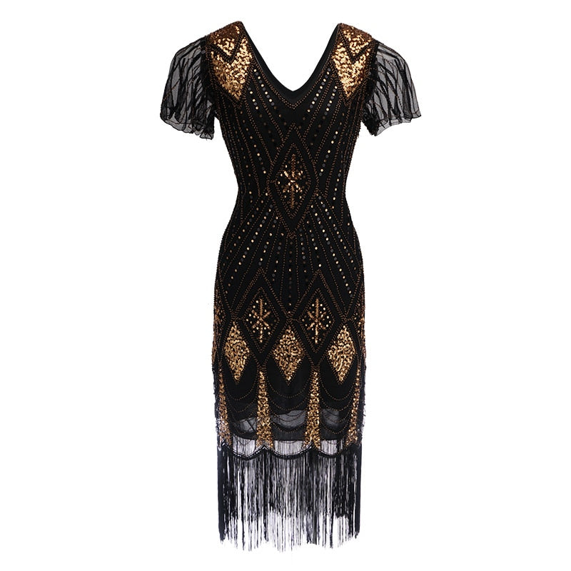 Années 20 Robe Art Déco Sequin Gatsby Noir - Ma Penderie Vintage