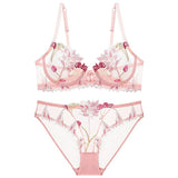 Années 60 Ensemble Soutien-Gorge et Culotte Brodé Cerise Rose - Ma Penderie Vintage