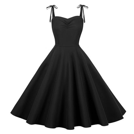 Années 50 Robe Évasée Bretelles Vintage Monroe Noire - Ma Penderie Vintage