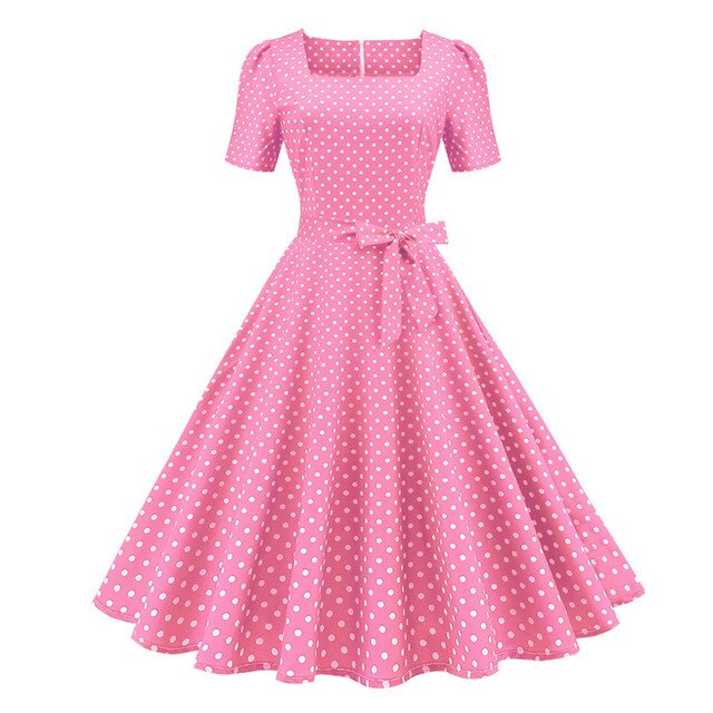 Années 50 Robe Col Carré À Pois Lucille Rose - Ma Penderie Vintage