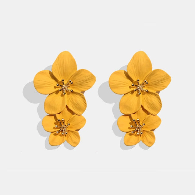Années 60 Boucle d'Oreilles Fleur Pendantes Rétro Jaune - Ma Penderie Vintage